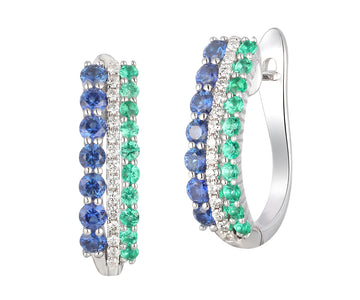 Emerald, Sapphire and Diamond Earrings
