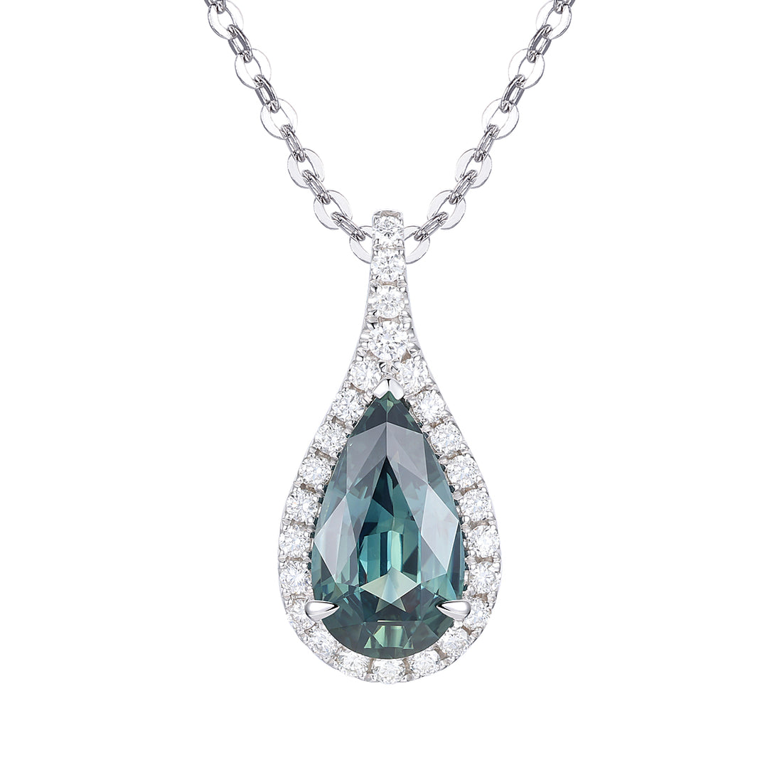 Teal Sapphire and Diamond Pendant