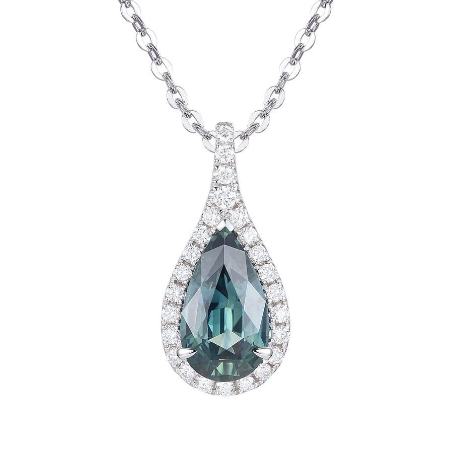 Teal Sapphire and Diamond Pendant