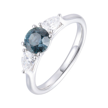 Teal Sapphire and Diamond Ring