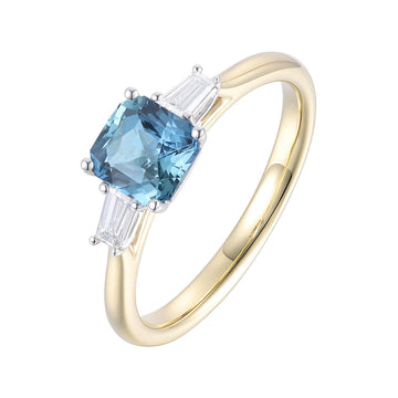 Teal Sapphire and Diamond Ring