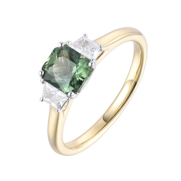 Green Sapphire and Diamond Ring
