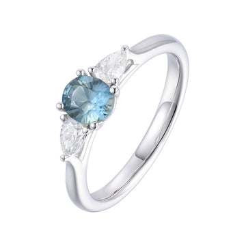 Teal Sapphire and Diamond Ring