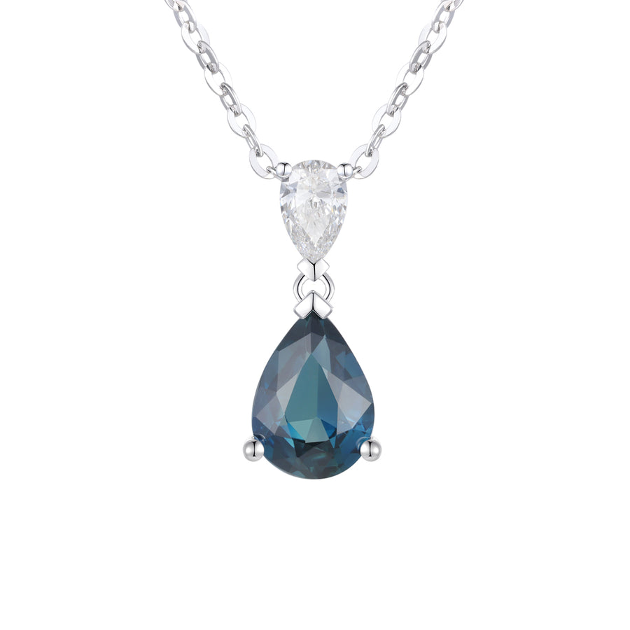 Teal Sapphire and Diamond Necklace