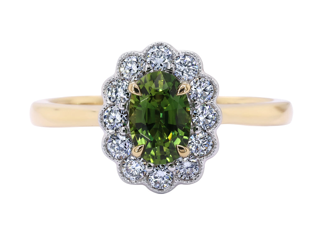 Green Sapphire and Diamond Ring