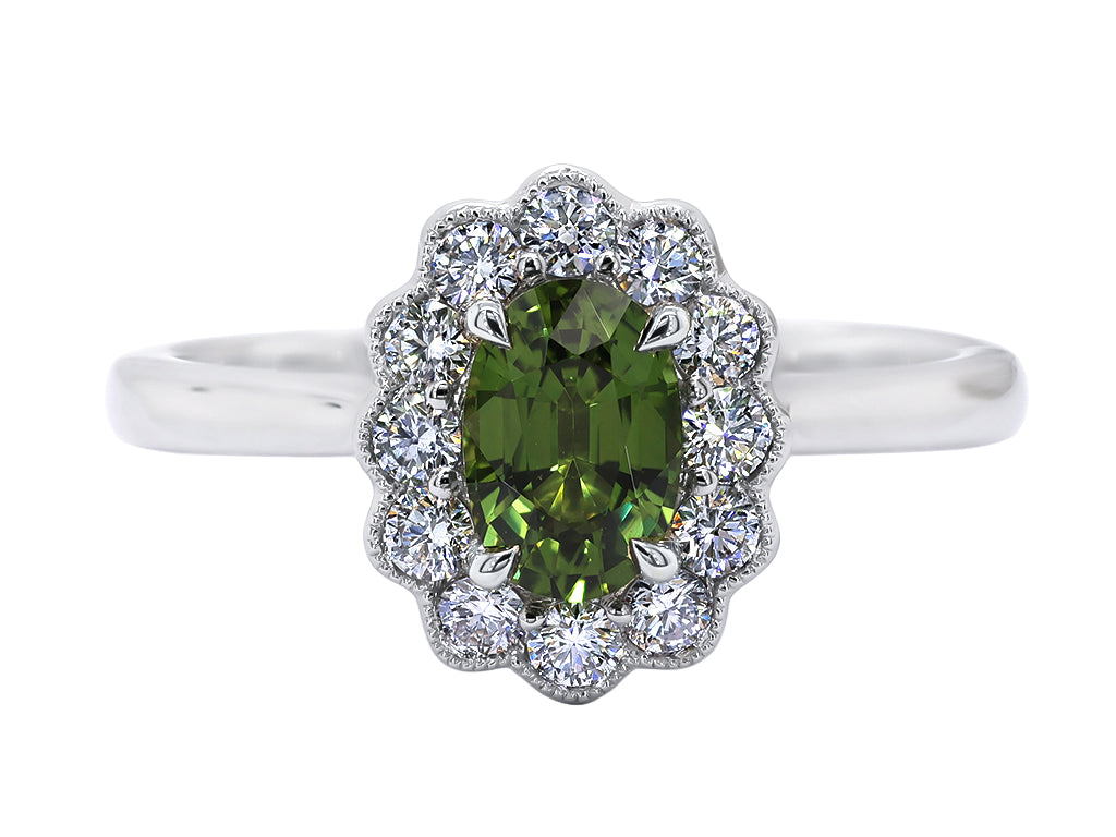 Green Sapphire and Diamond Ring