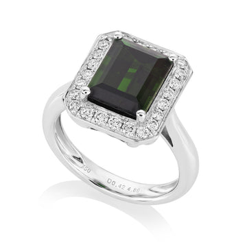 Green Tourmaline and Diamond Ring