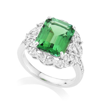 Green Tourmaline and Diamond Ring