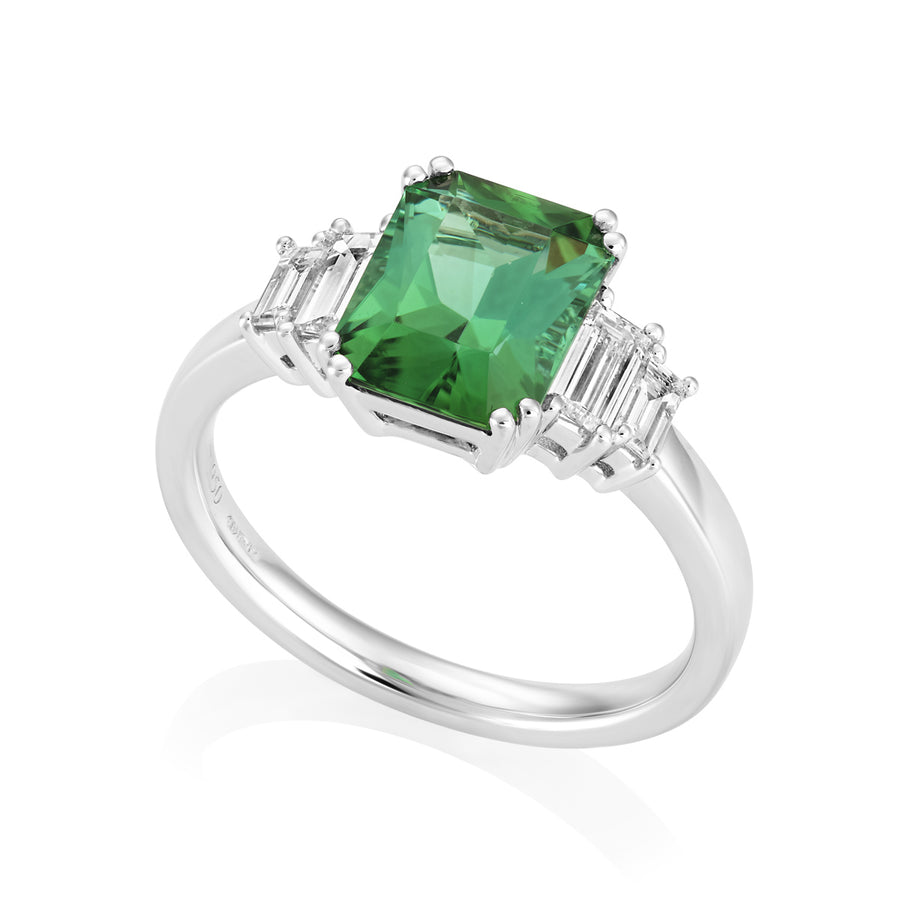 Green Tourmaline and Diamond Ring