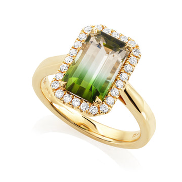 Watermelon Tourmaline and Diamond Ring