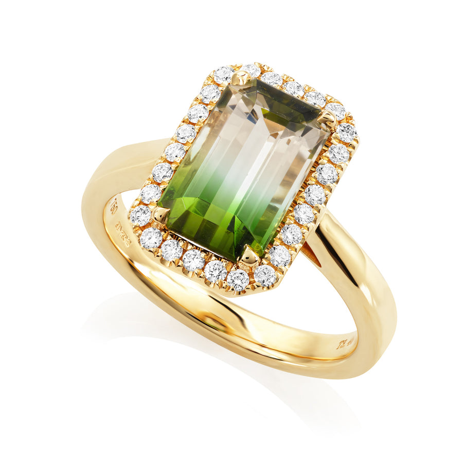 Watermelon Tourmaline and Diamond Ring