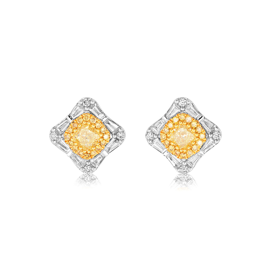 Yellow Diamond and Diamond Earrings