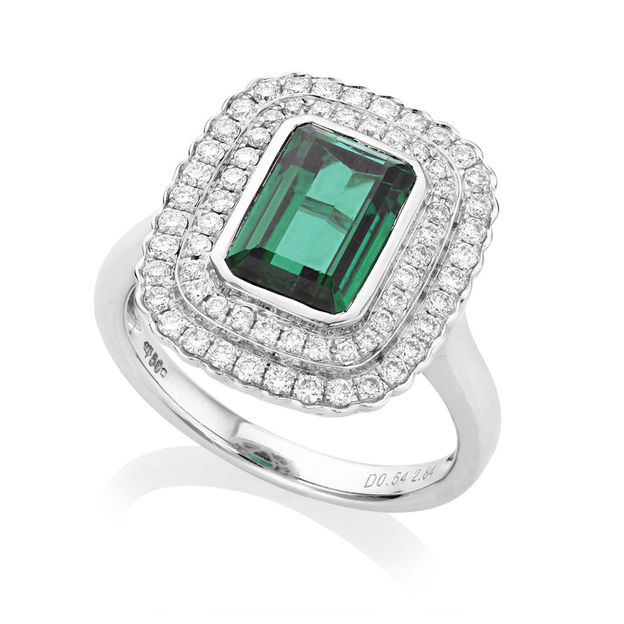 Green Tourmaline and Diamond Ring