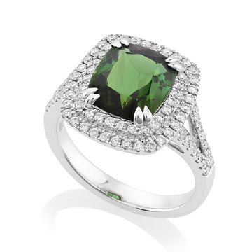 Green Tourmaline and Diamond Ring