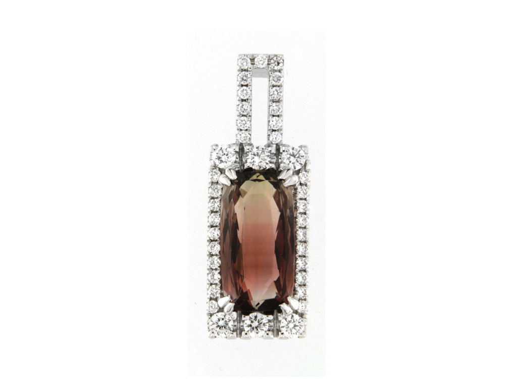 Watermelon Tourmaline and Diamond Pendant