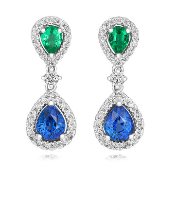 Emerald, Sapphire and Diamond Earrings