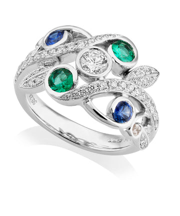 Emerald, Sapphire and Diamond Ring