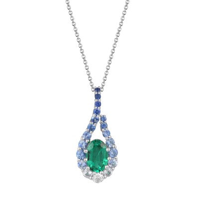 Emerald, Sapphire and Diamond Pendant