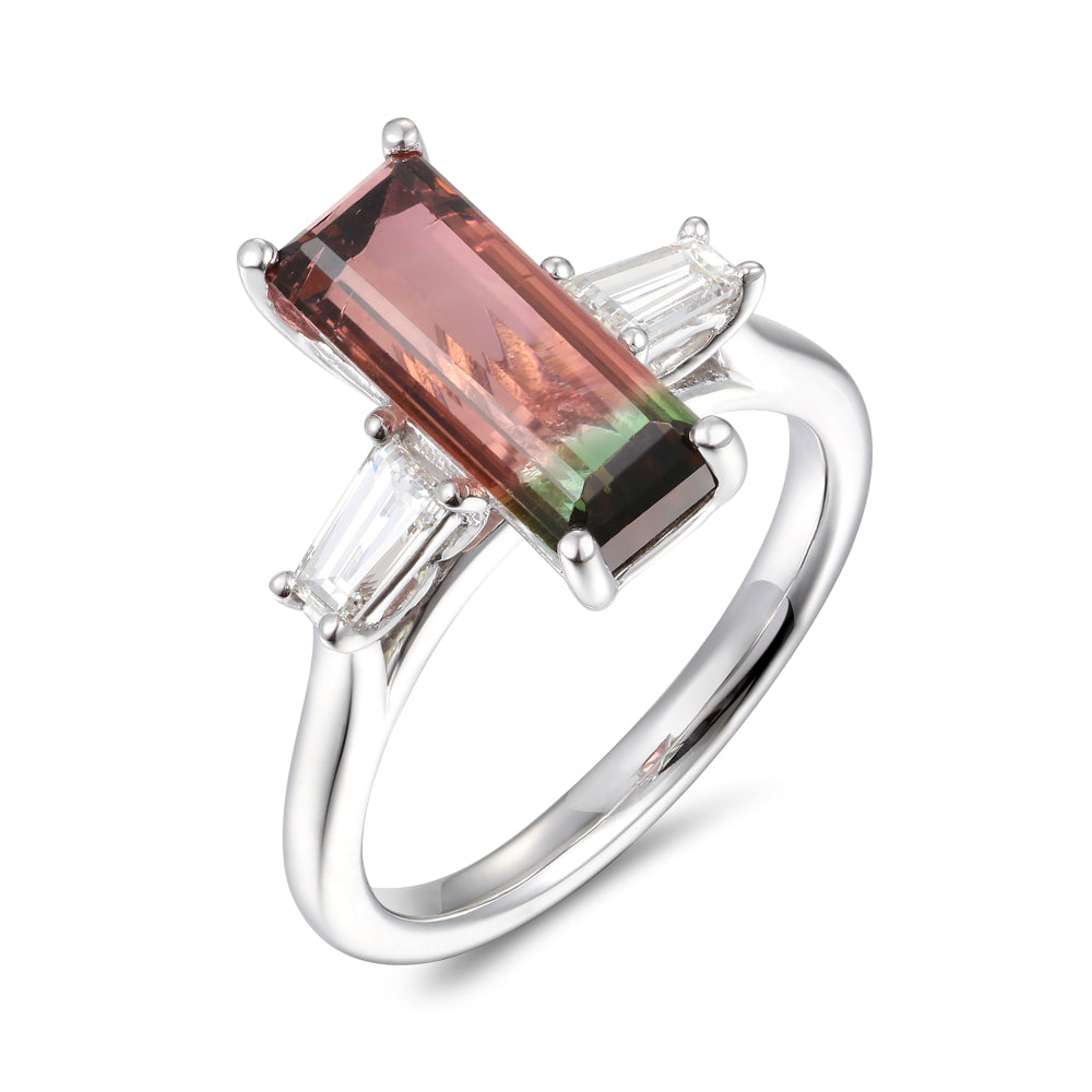 Watermelon Tourmaline and Diamond Ring