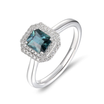 Blue/Green Sapphire and Diamond Ring