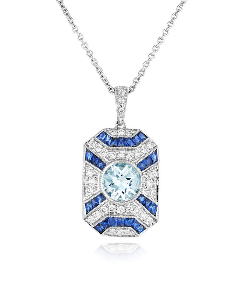 Aquamarine, Sapphire and Diamond Necklace